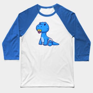 Cute Baby Brontosaurus Dino With Pacifier Cartoon Baseball T-Shirt